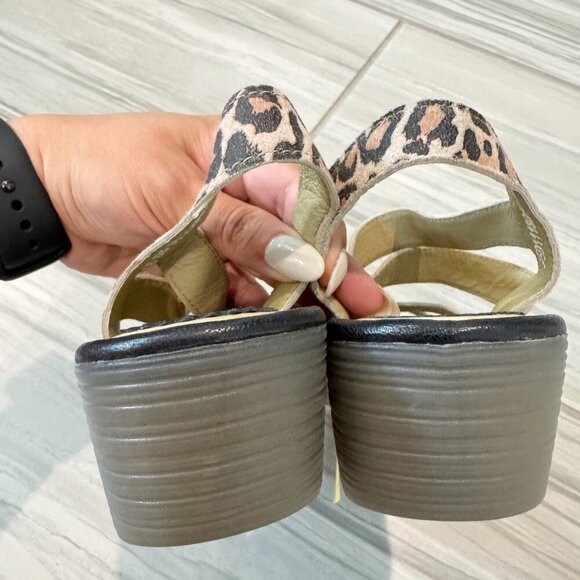NWT Fly London Woze Leather Leopard Print Strappy Heel Sandals Comfort New 7 - Picture 7 of 9